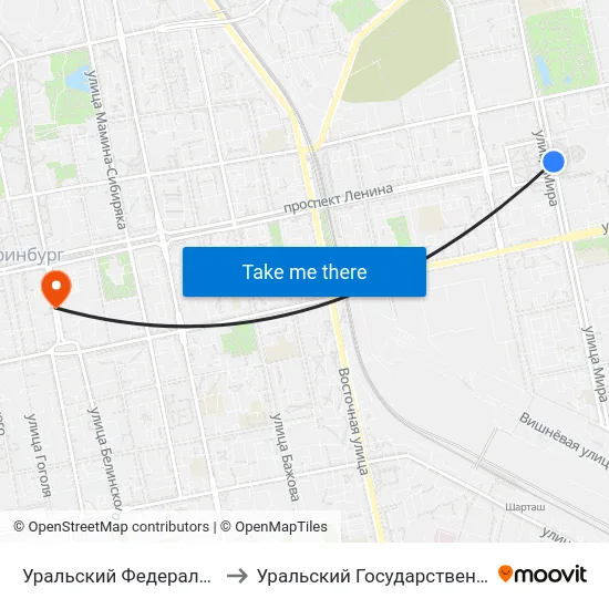 Уральский Федеральный Университет (Ул. Мира) to Уральский Государственный Педагогический Университет map