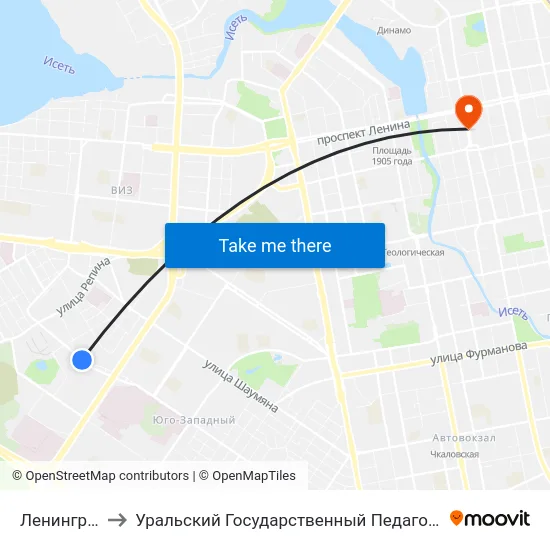 Ленинградская to Уральский Государственный Педагогический Университет map