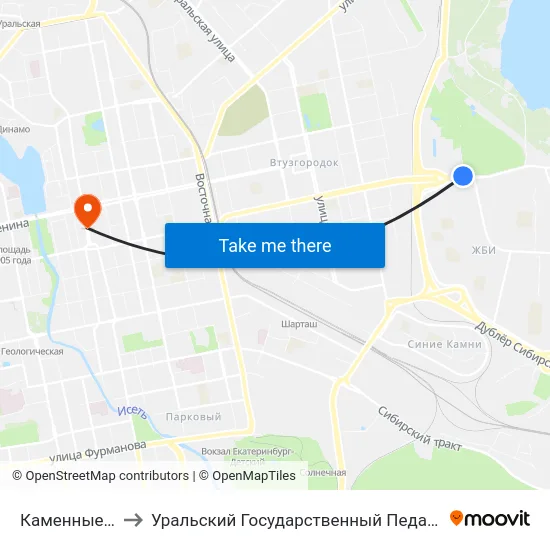 Каменные Палатки to Уральский Государственный Педагогический Университет map