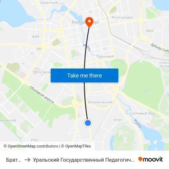 Братская to Уральский Государственный Педагогический Университет map