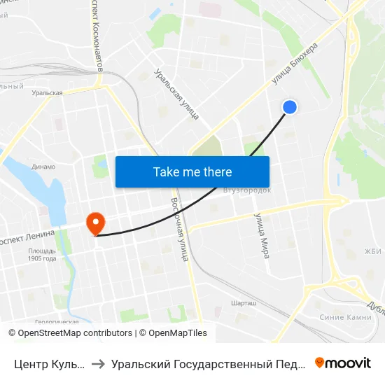 Центр Культуры Урал to Уральский Государственный Педагогический Университет map
