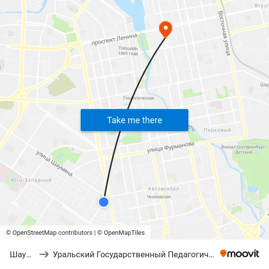 Шаумяна to Уральский Государственный Педагогический Университет map