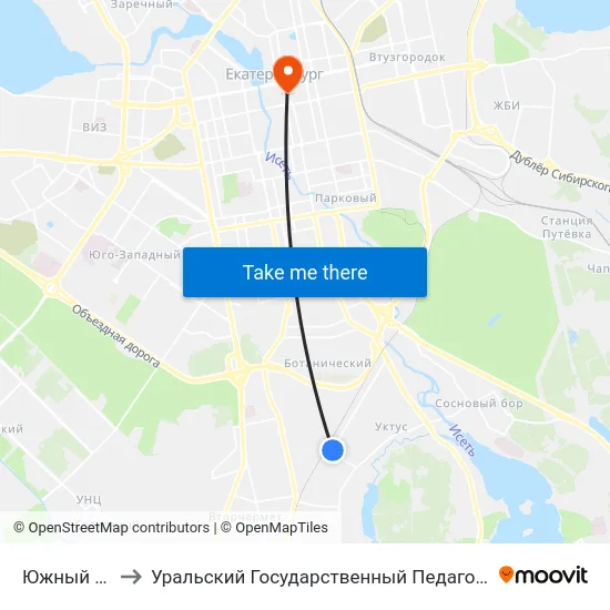 Южный Проезд to Уральский Государственный Педагогический Университет map