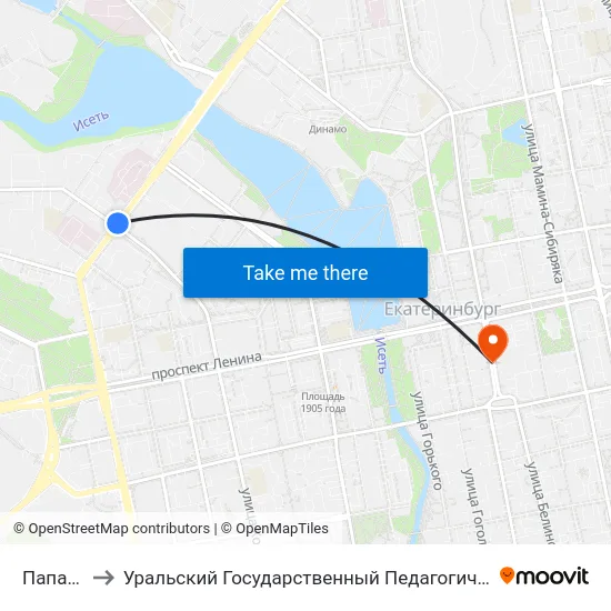 Папанина to Уральский Государственный Педагогический Университет map