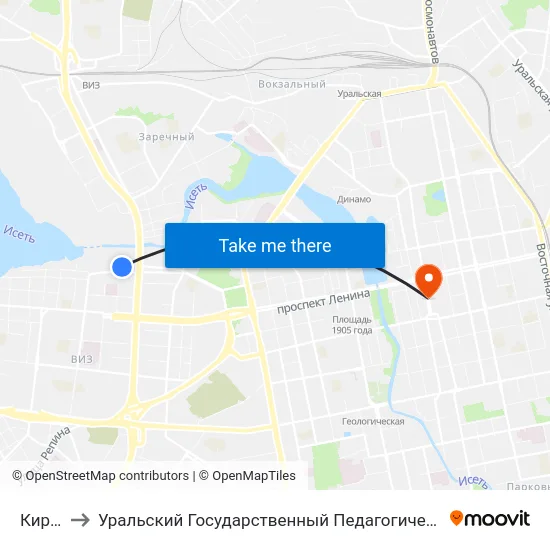 Кирова to Уральский Государственный Педагогический Университет map