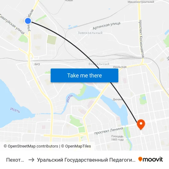 Пехотинцев to Уральский Государственный Педагогический Университет map