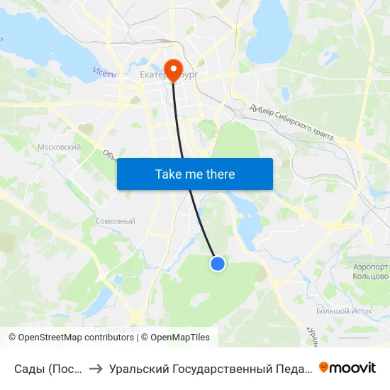 Сады (Пос. Рудный) to Уральский Государственный Педагогический Университет map