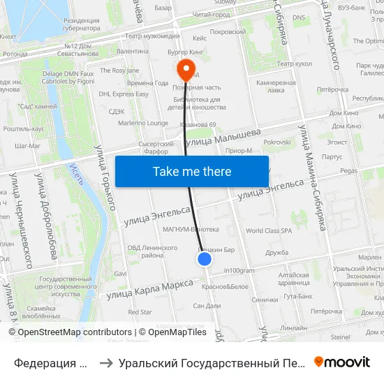 Федерация Профсоюзов to Уральский Государственный Педагогический Университет map