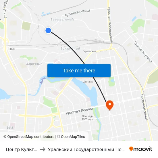 Центр Культуры Стрела to Уральский Государственный Педагогический Университет map