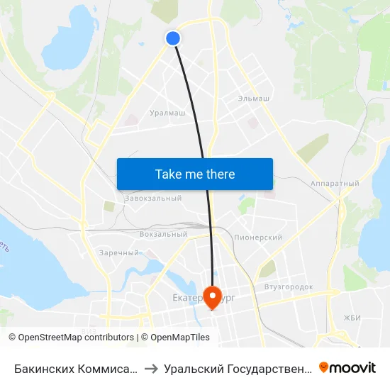 Бакинских Коммисаров (Ул. Коммунистическая) to Уральский Государственный Педагогический Университет map