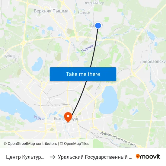 Центр Культуры (Пос. Садовый) to Уральский Государственный Педагогический Университет map