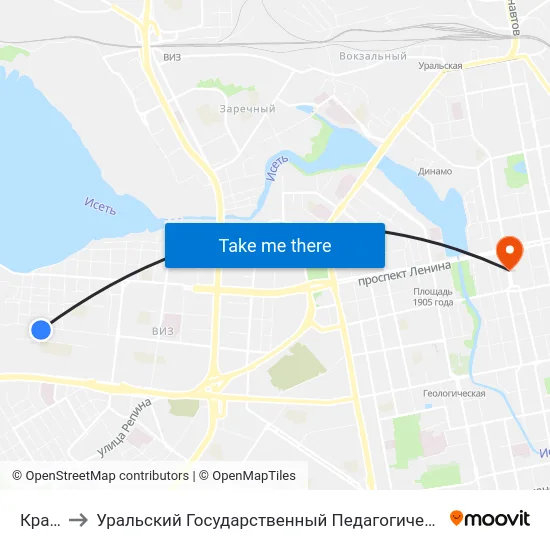 Крауля to Уральский Государственный Педагогический Университет map