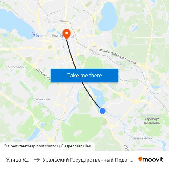 Улица Косарева to Уральский Государственный Педагогический Университет map