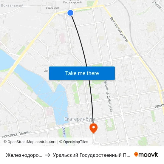 Железнодорожный Вокзал to Уральский Государственный Педагогический Университет map