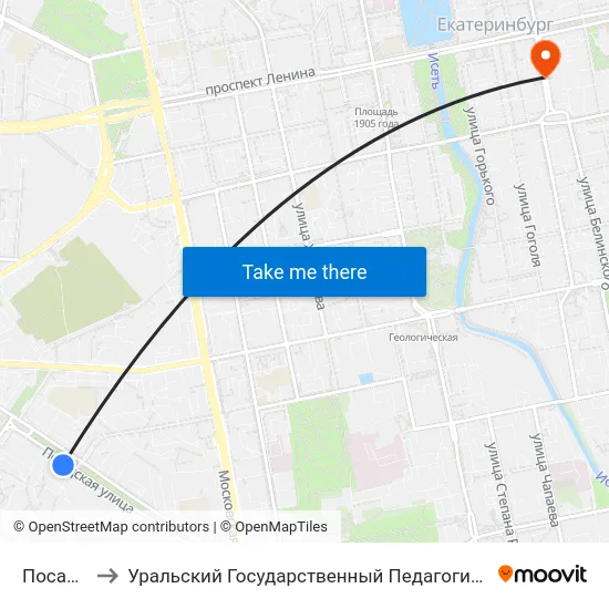 Посадская to Уральский Государственный Педагогический Университет map