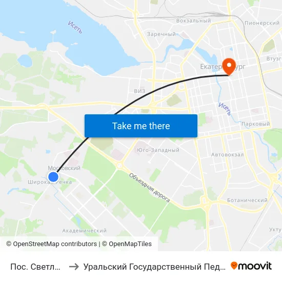 Пос. Светлореченский to Уральский Государственный Педагогический Университет map