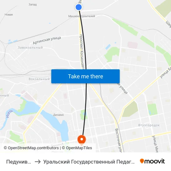 Педуниверситет to Уральский Государственный Педагогический Университет map