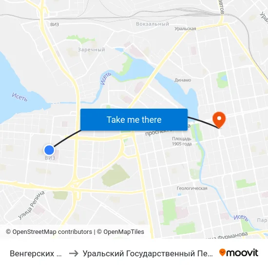 Венгерских Коммунаров to Уральский Государственный Педагогический Университет map