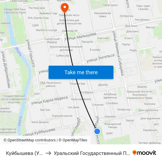 Куйбышева (Ул. Белинского) to Уральский Государственный Педагогический Университет map