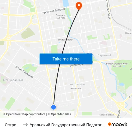 Островского to Уральский Государственный Педагогический Университет map
