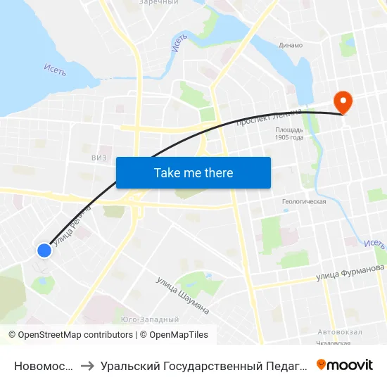 Новомосковская to Уральский Государственный Педагогический Университет map