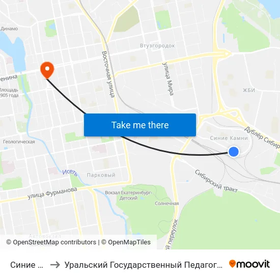 Синие Камни to Уральский Государственный Педагогический Университет map