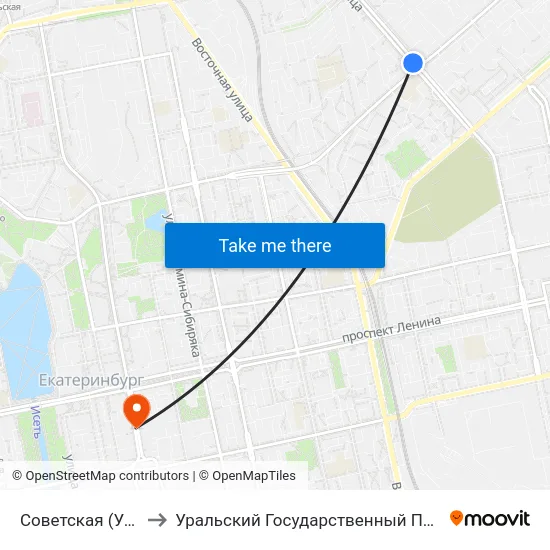 Советская (Ул. Уральская) to Уральский Государственный Педагогический Университет map