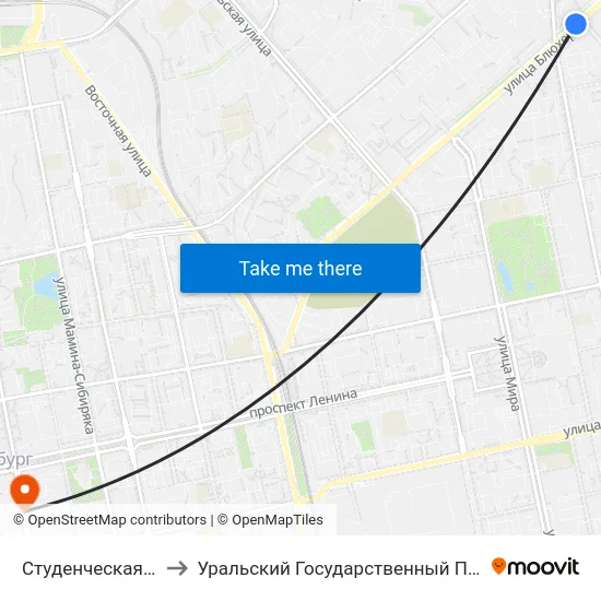 Студенческая (Ул. Блюхера) to Уральский Государственный Педагогический Университет map