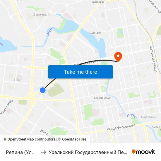 Репина (Ул. Посадская) to Уральский Государственный Педагогический Университет map