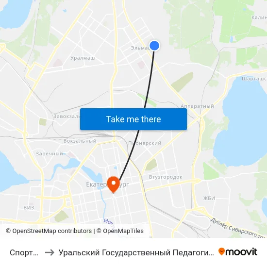 Спортивная to Уральский Государственный Педагогический Университет map