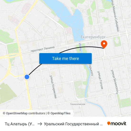 Тц Алатырь (Ул. Московская) to Уральский Государственный Педагогический Университет map