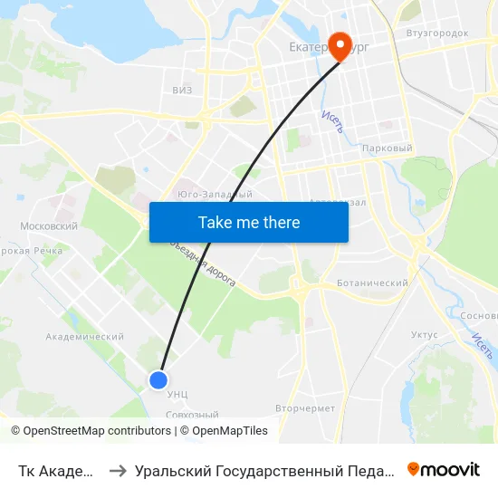 Тк Академический to Уральский Государственный Педагогический Университет map