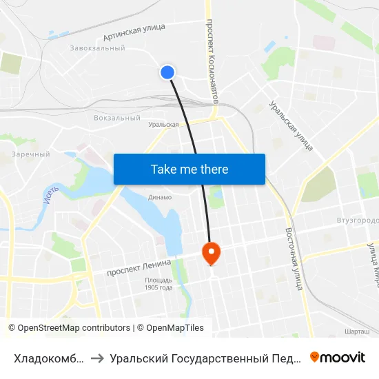 Хладокомбинат Норд to Уральский Государственный Педагогический Университет map