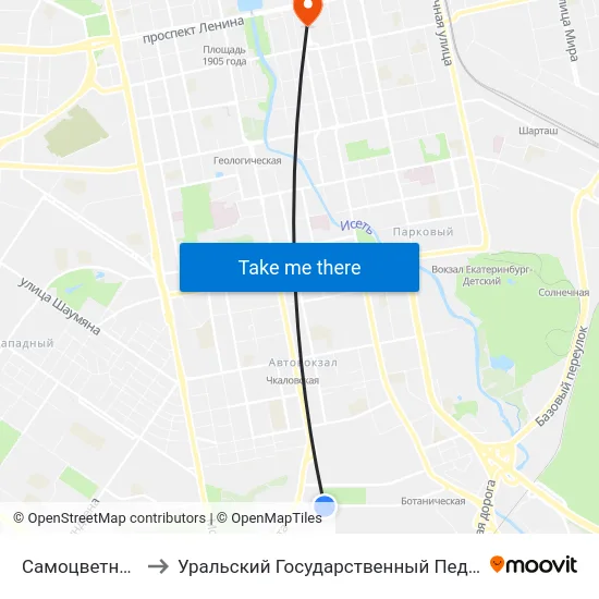 Самоцветный Бульвар to Уральский Государственный Педагогический Университет map