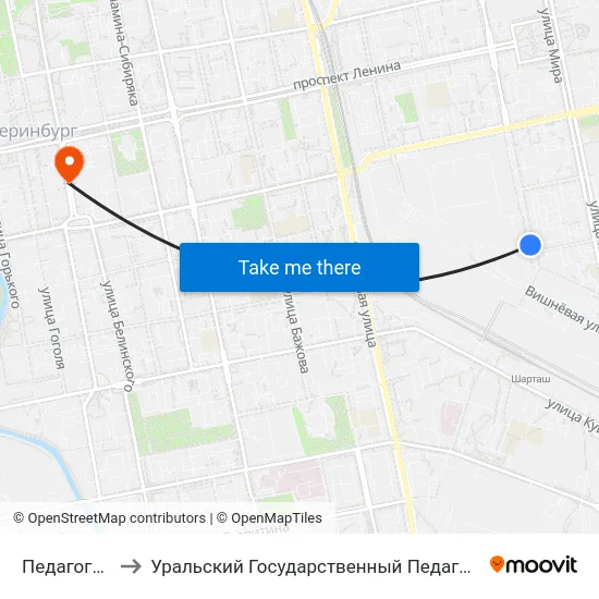 Педагогическая to Уральский Государственный Педагогический Университет map