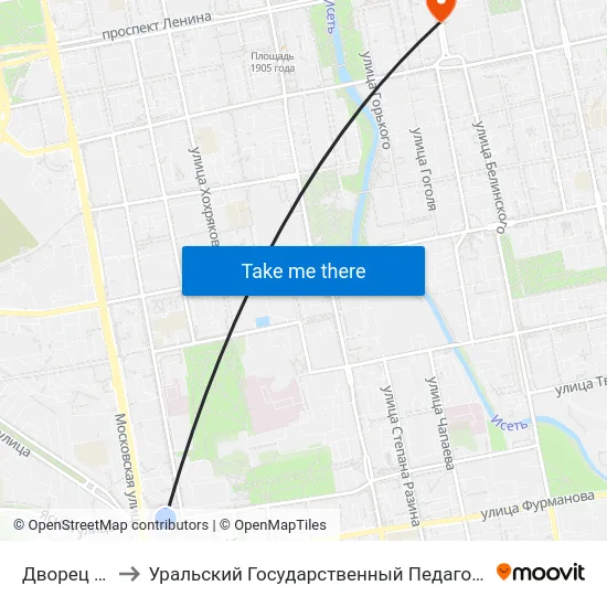Дворец Спорта to Уральский Государственный Педагогический Университет map