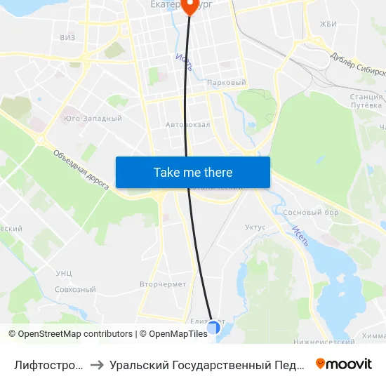Лифтостроительный to Уральский Государственный Педагогический Университет map