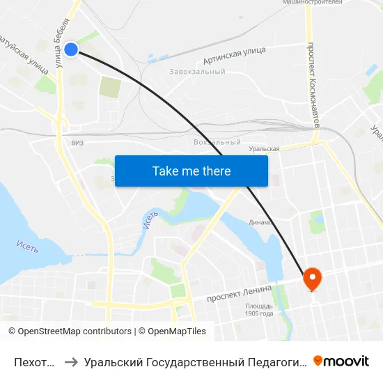 Пехотинцев to Уральский Государственный Педагогический Университет map