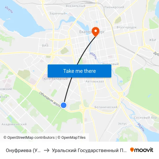 Онуфриева (Ул. Амундсена) to Уральский Государственный Педагогический Университет map