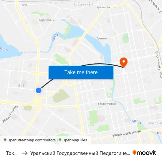 Токарей to Уральский Государственный Педагогический Университет map