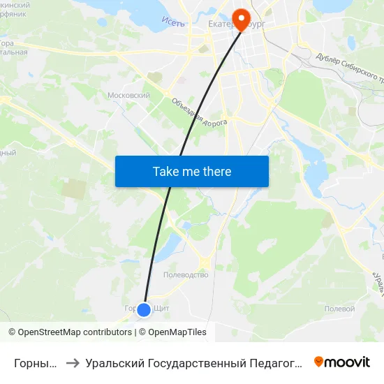 Горный Щит to Уральский Государственный Педагогический Университет map