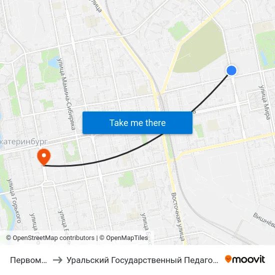 Первомайская to Уральский Государственный Педагогический Университет map