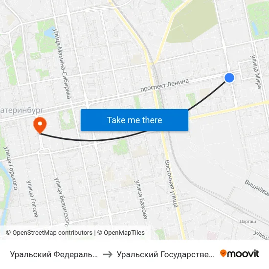 Уральский Федеральный Университет (Ул. Гагарина) to Уральский Государственный Педагогический Университет map