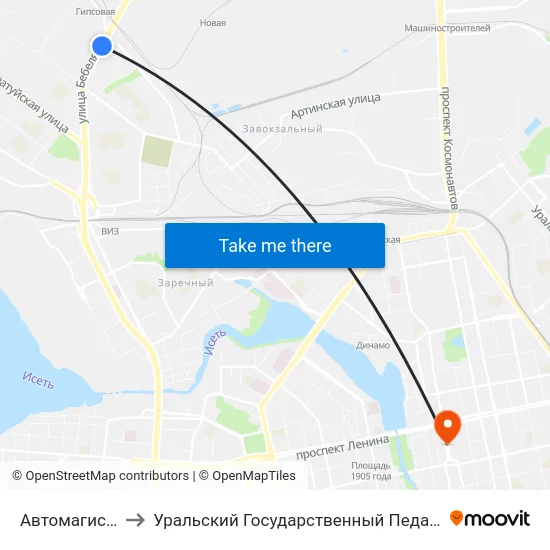 Автомагистральная to Уральский Государственный Педагогический Университет map