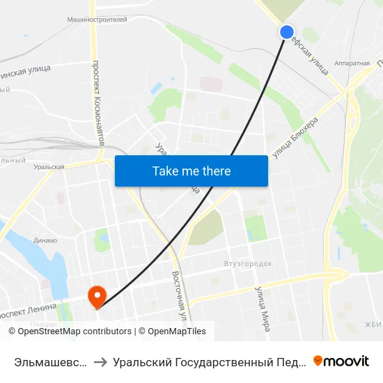 Эльмашевский Рынок to Уральский Государственный Педагогический Университет map