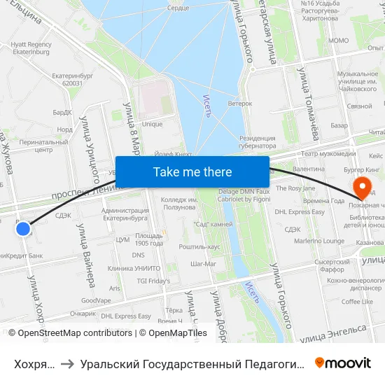 Хохрякова to Уральский Государственный Педагогический Университет map
