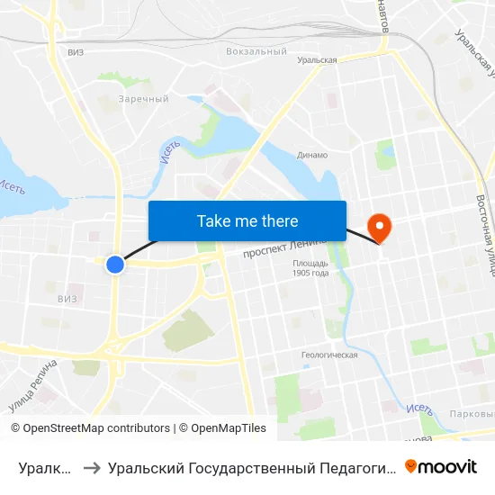 Уралкабель to Уральский Государственный Педагогический Университет map