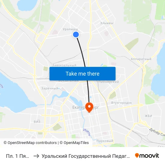 Пл. 1 Пятилетки to Уральский Государственный Педагогический Университет map