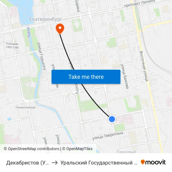 Декабристов (Ул. Луначарского) to Уральский Государственный Педагогический Университет map