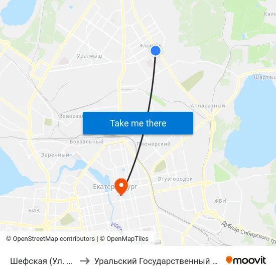 Шефская (Ул. Краснофлотцев) to Уральский Государственный Педагогический Университет map
